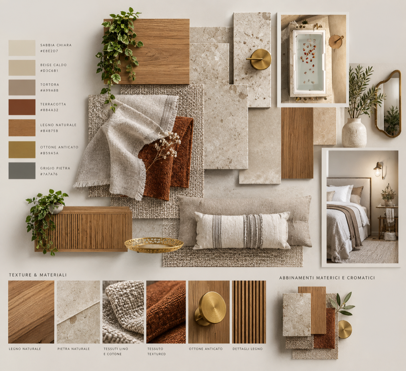 Esempio di moodboard CasaWow con palette, materiali e finiture