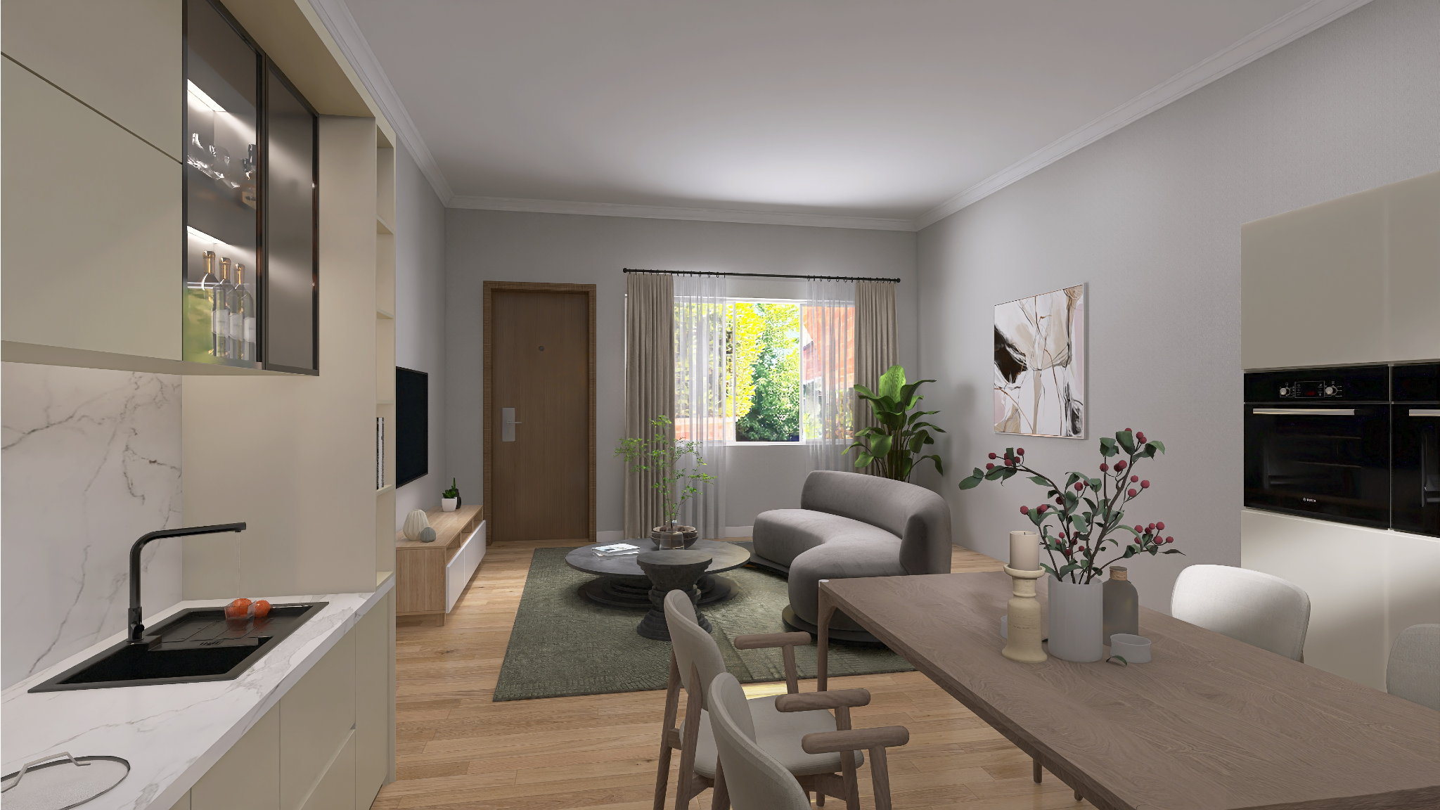 Esempio di render fotorealistico di una zona giorno CasaWow